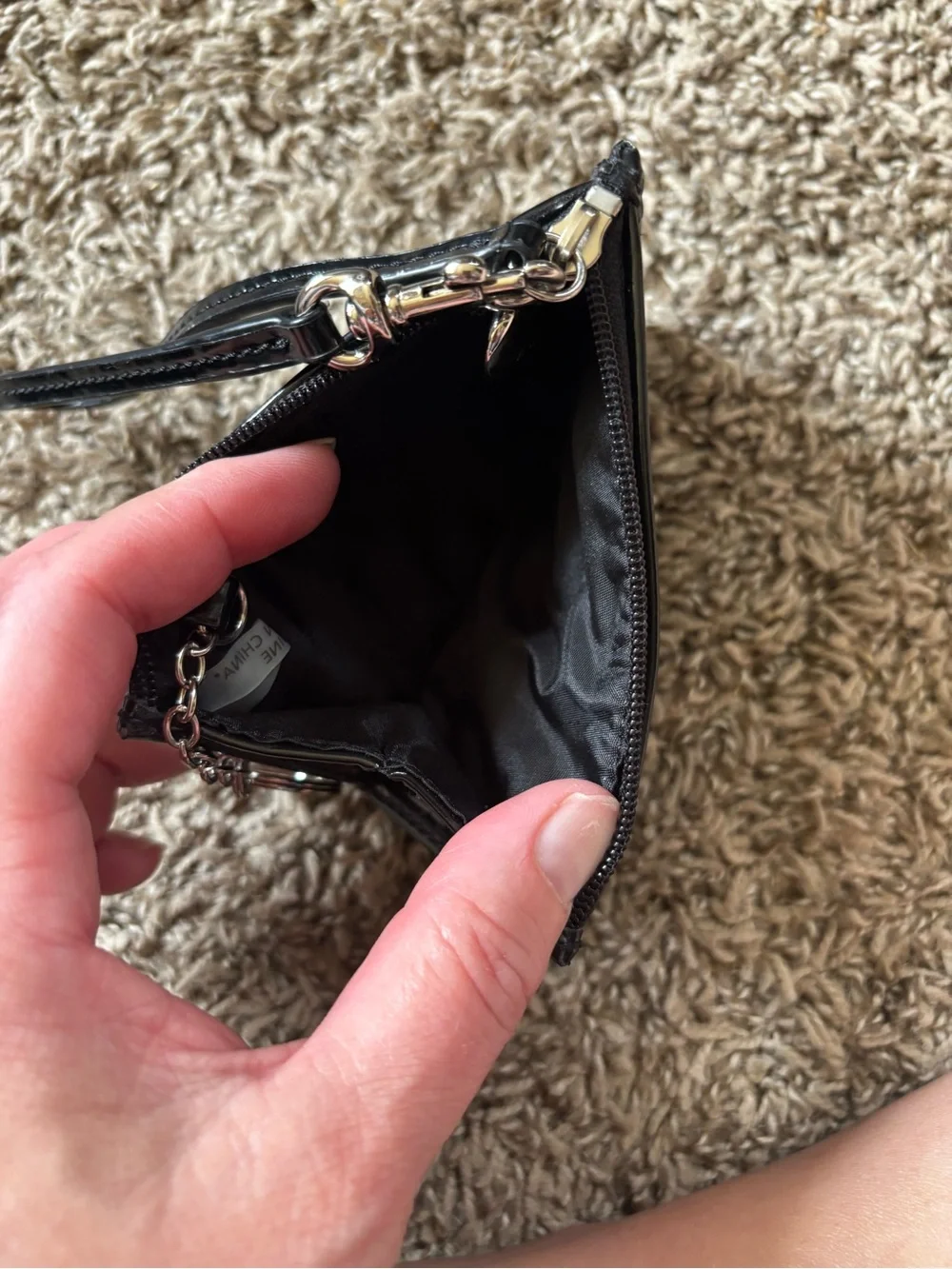 Coach Black Patent Logo Wristlet Card Case with Key Ring